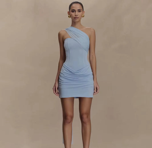 Celeste Rush One-Shoulder Ruched Mini Dress