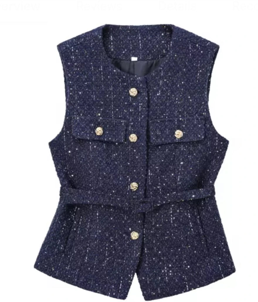 Regal Blue Tweed Vest Top
