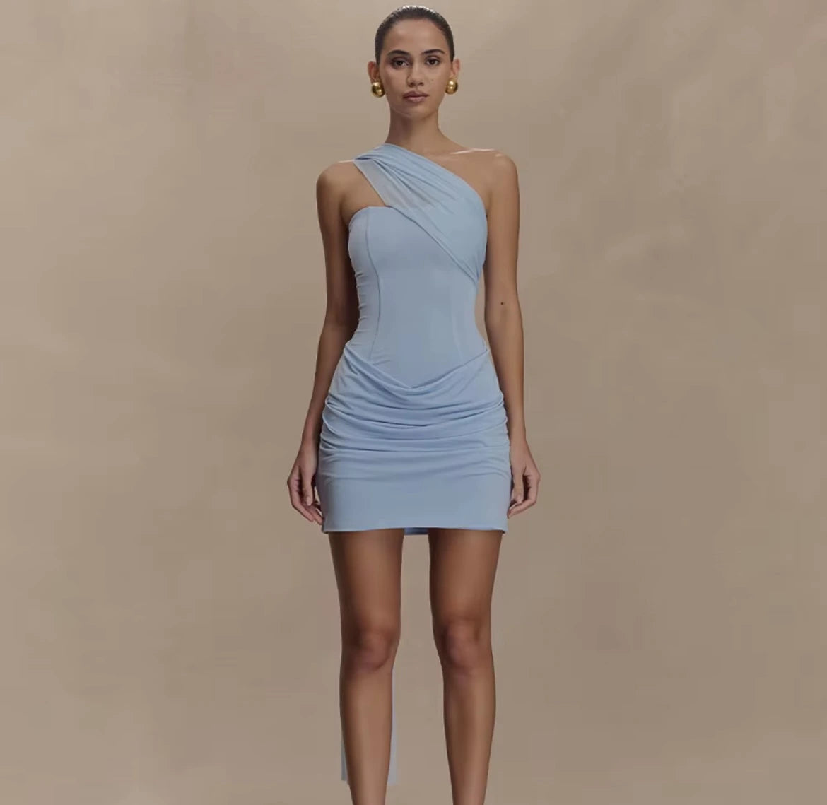 Celeste Rush One-Shoulder Ruched Mini Dress