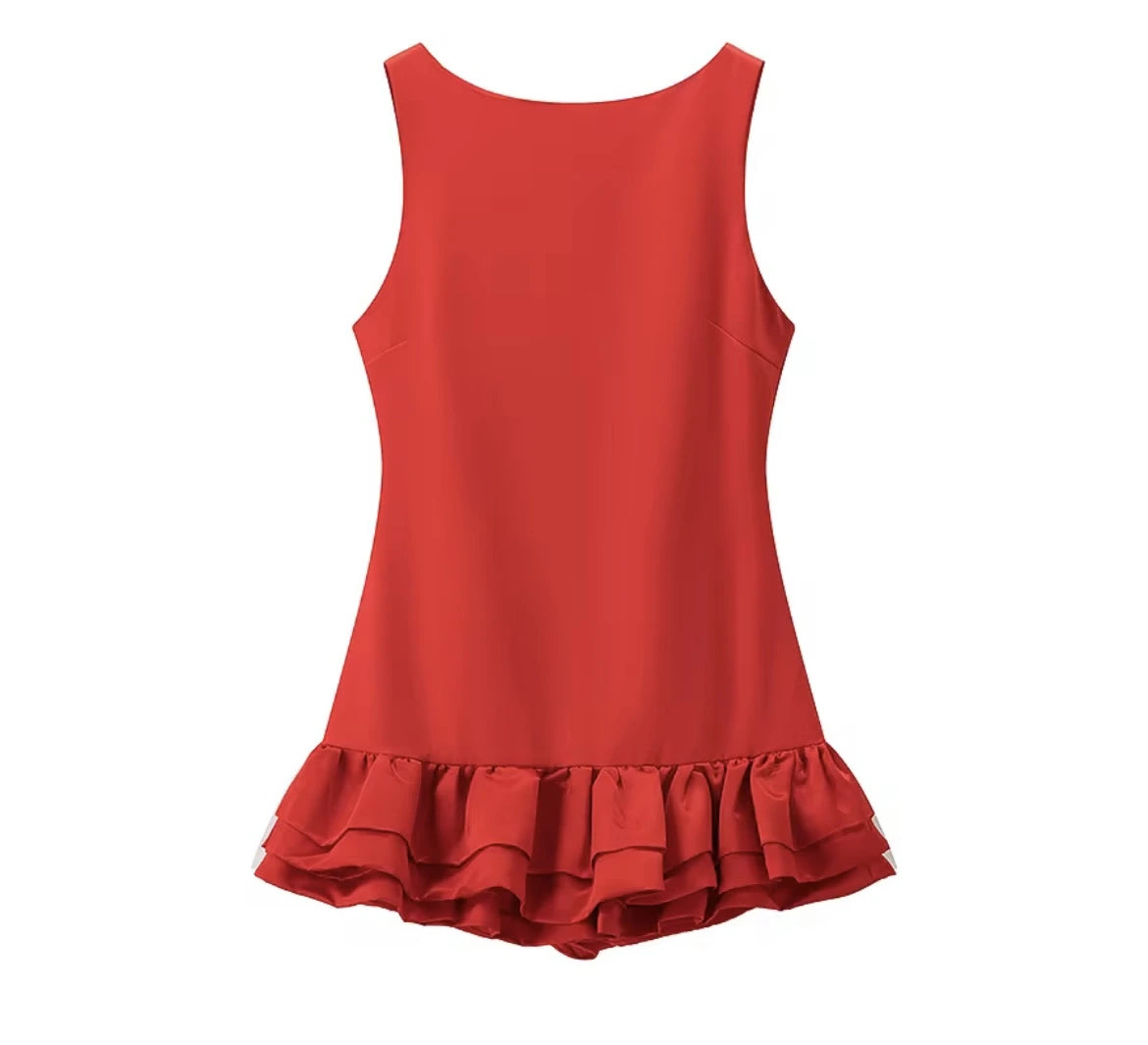Chic Ruffle Backless Red Dress
