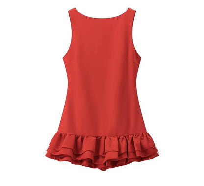 Chic Ruffle Backless Red Dress