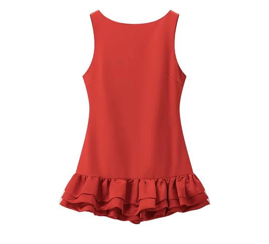 Chic Ruffle Backless Red Dress