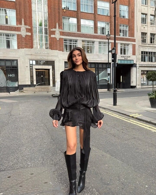 Long sleeve Draped Ruffle two piece dress