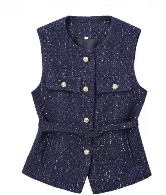 Regal Blue Tweed Vest Top