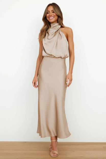 Satin Long Sleeveless Evening Dress